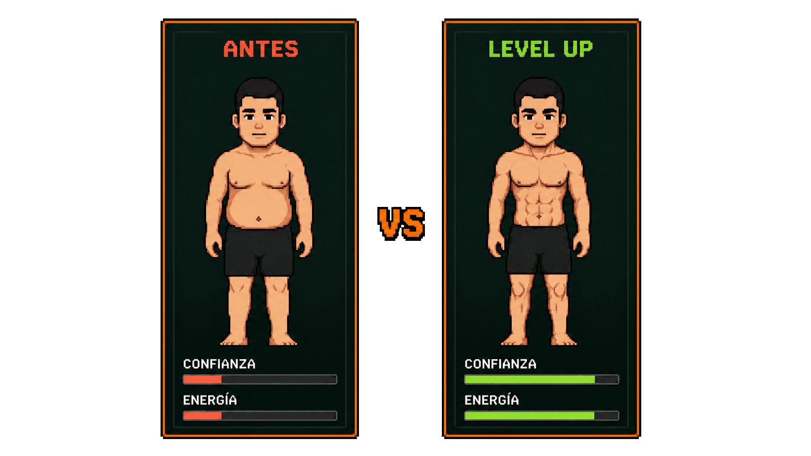 Comparativa visual entre el estado antes y el level up